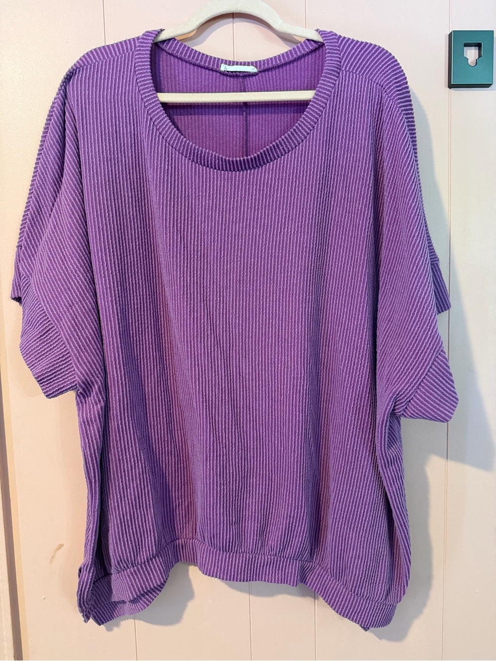 Relaxed Ribbed Short-Sleeve Blouse — Violet